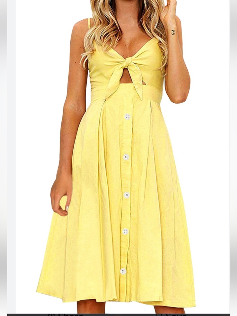 ECOWISH Yellow Tie Front Cutout Smocked Midi Dress Size S Resortwear Sundress
